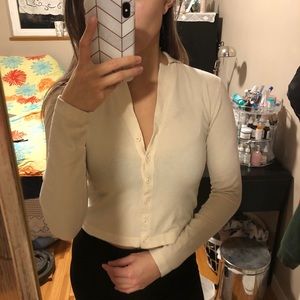 Oak + Fort cropped beige sweatshirt